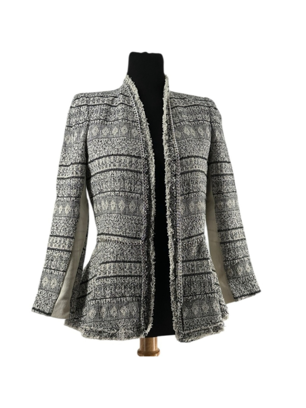 Rebecca Taylor Blazer Textured Jacket boho chain detail fringe sz 2
